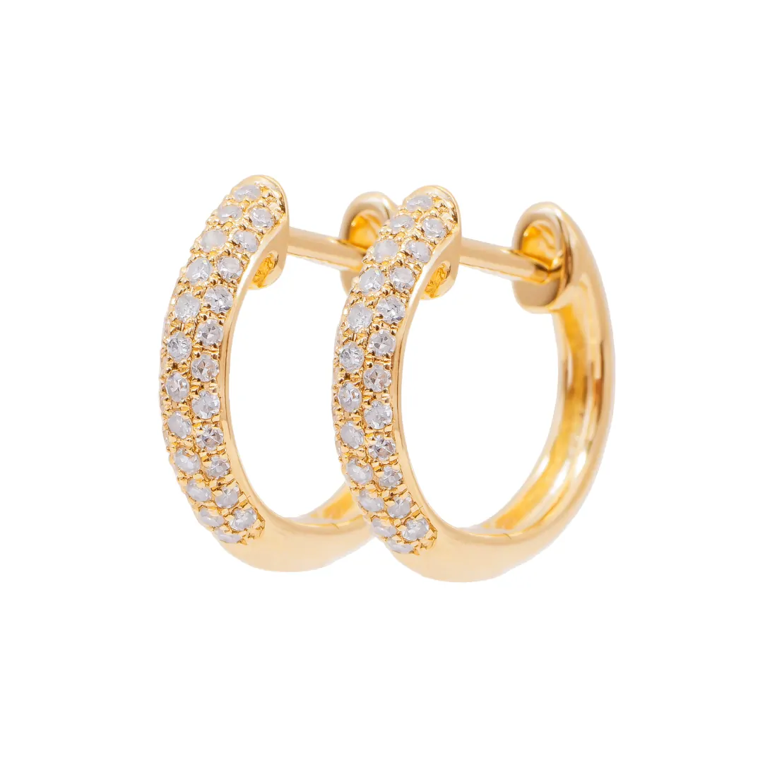 Aretes Oro Amarillo 14k, Estilo Huggies con Diamantes