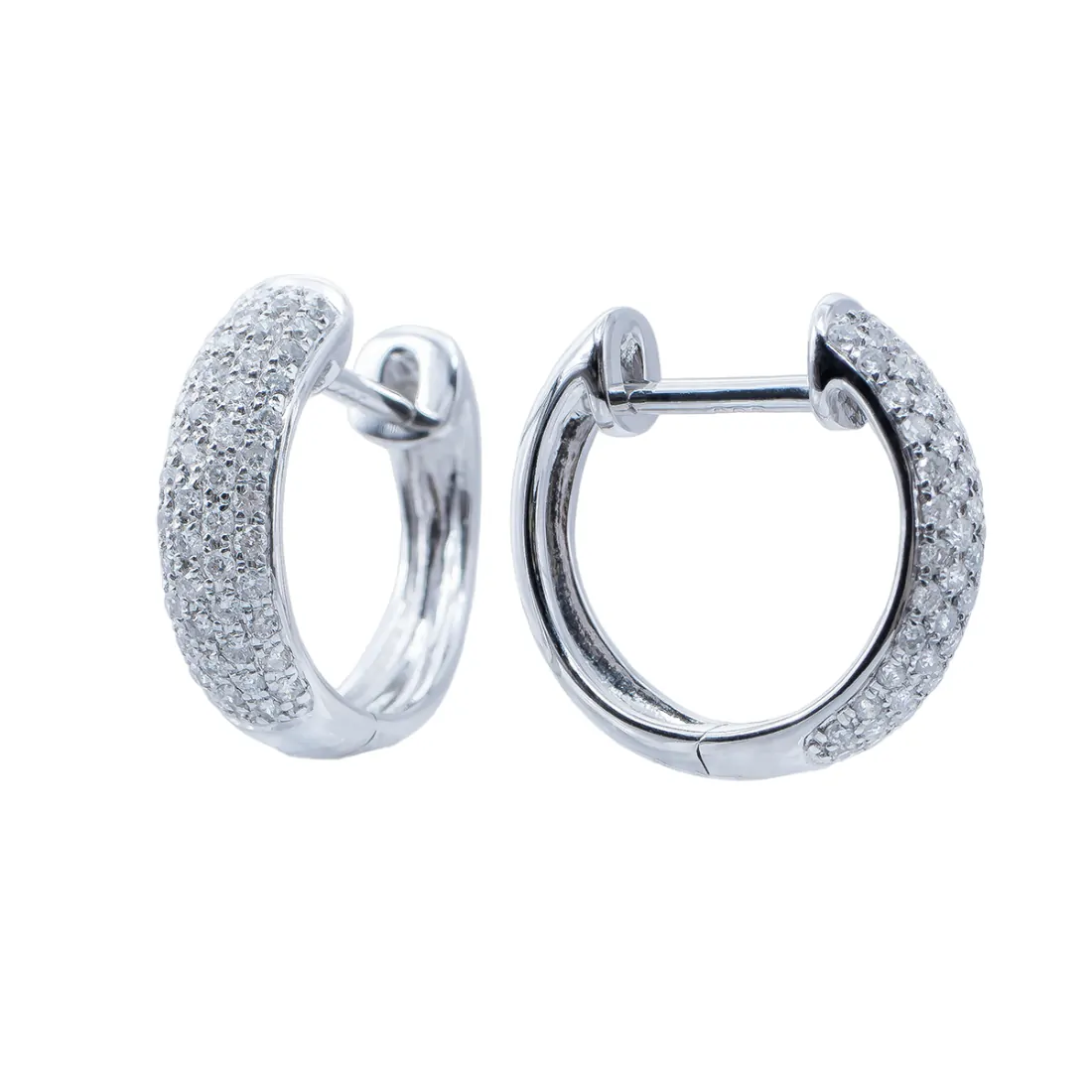 Aretes Oro Blanco 14k, Estilo Huggies con Diamantes