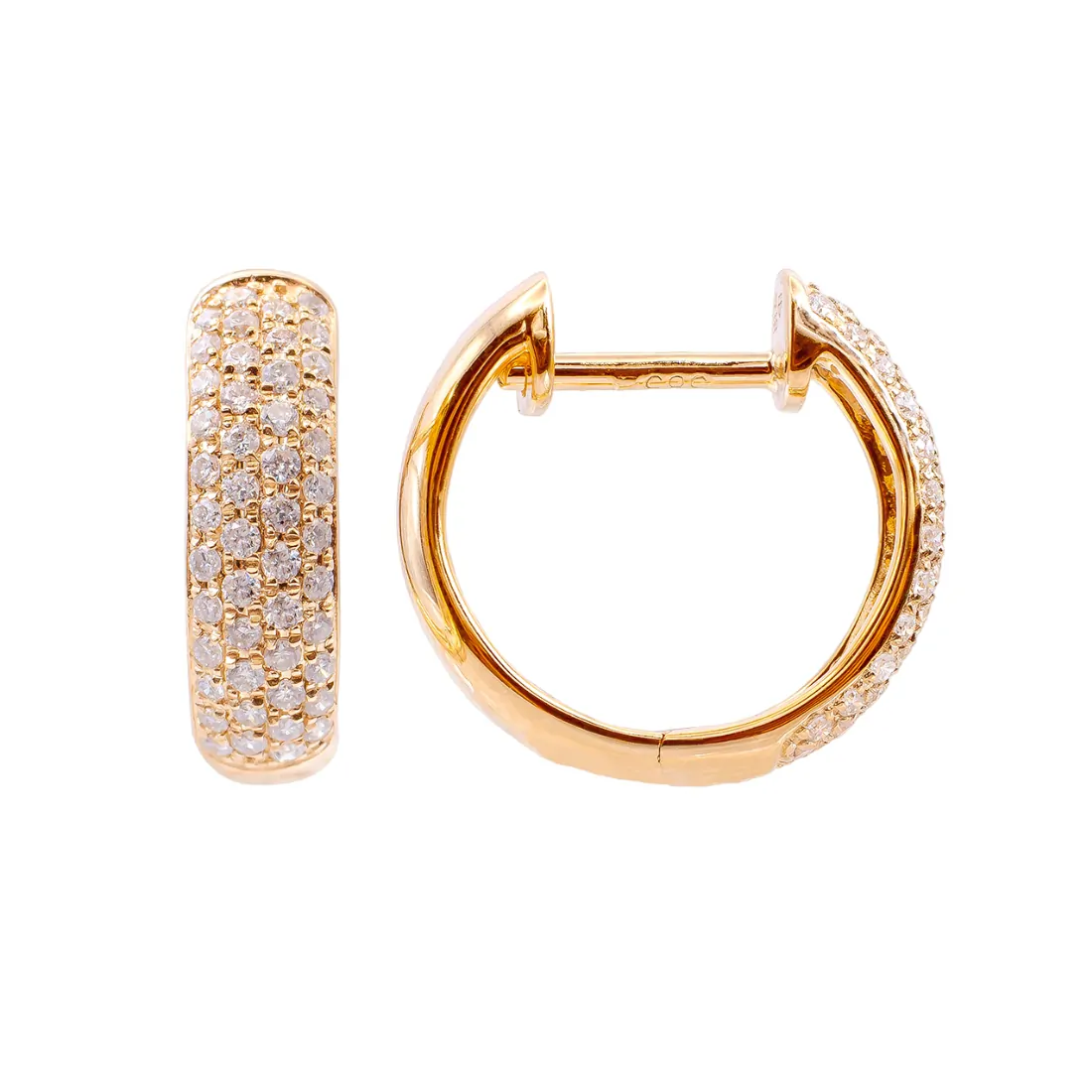 Aretes Oro Amarillo 14k, Estilo Huggies con Diamantes