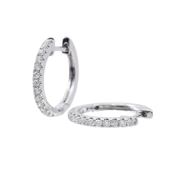 Aretes Oro Blanco 14k, Estilo Huggies con Diamantes 12727DWE4WNA1M