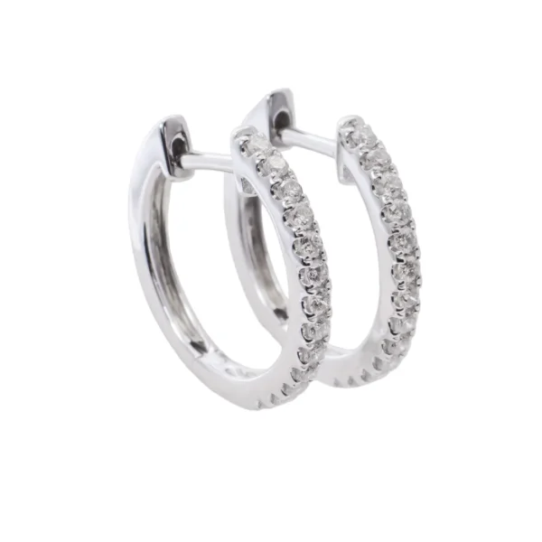 Aretes Oro Blanco 14k, Estilo Huggies con Diamantes 12727DWE4WNA1M