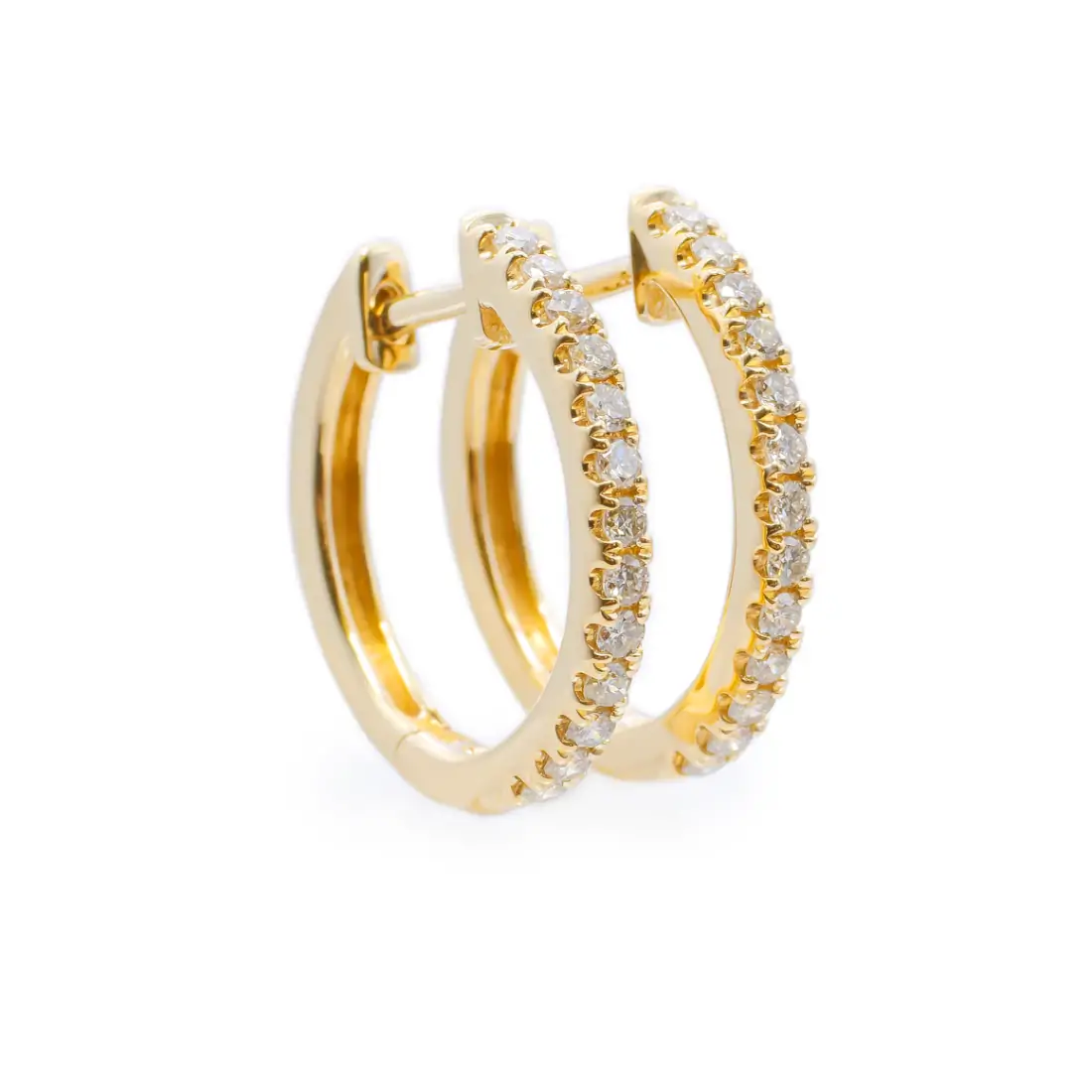 Aretes Huggies Oro Amarillo 14K, con Diamantes