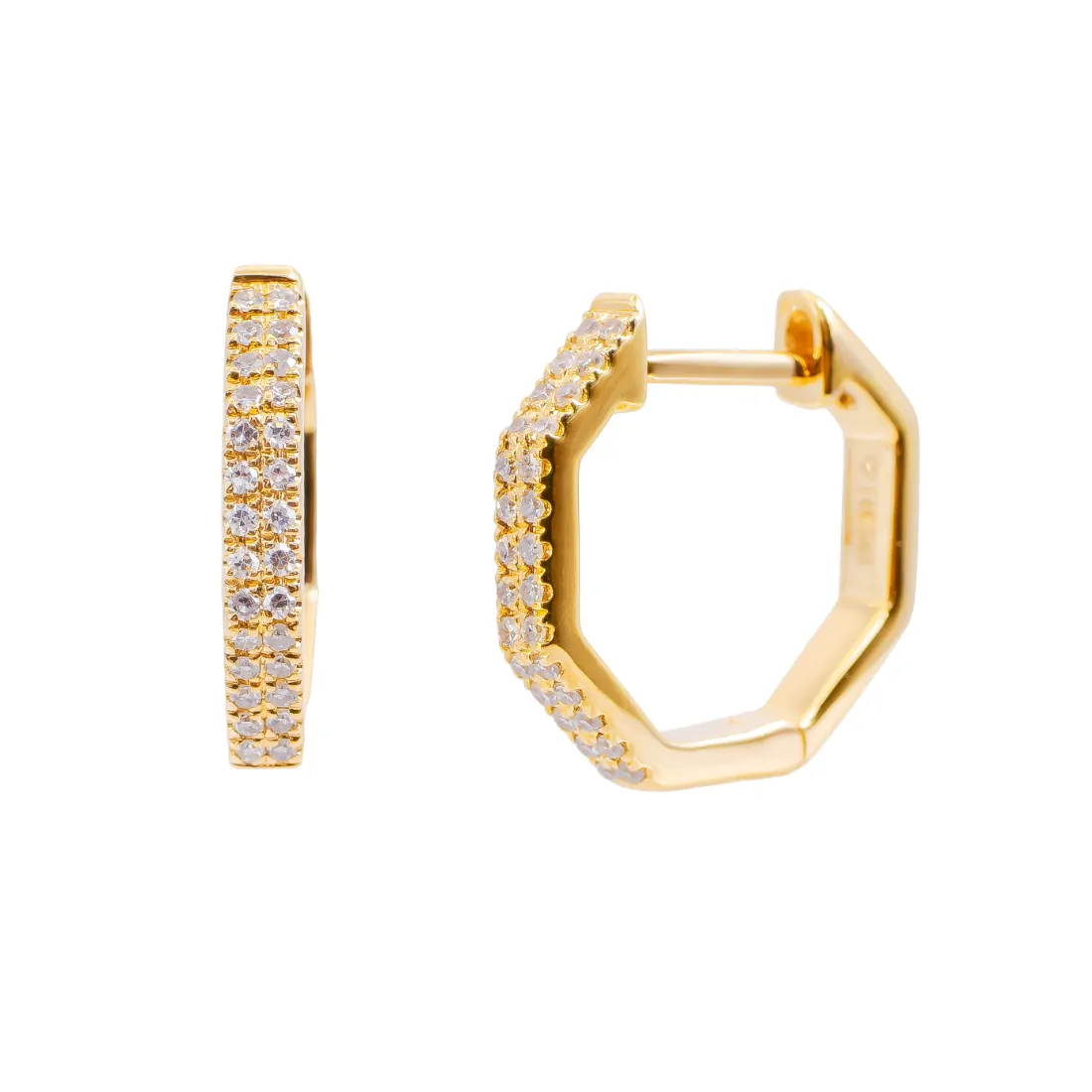 Aretes Oro Amarillo 14k, Estilo Huggies con Diamantes