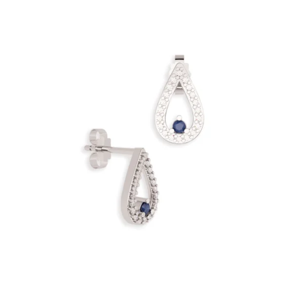 Aretes Gota Oro Blanco 14K Diamante-Zafiro B5004BWEM