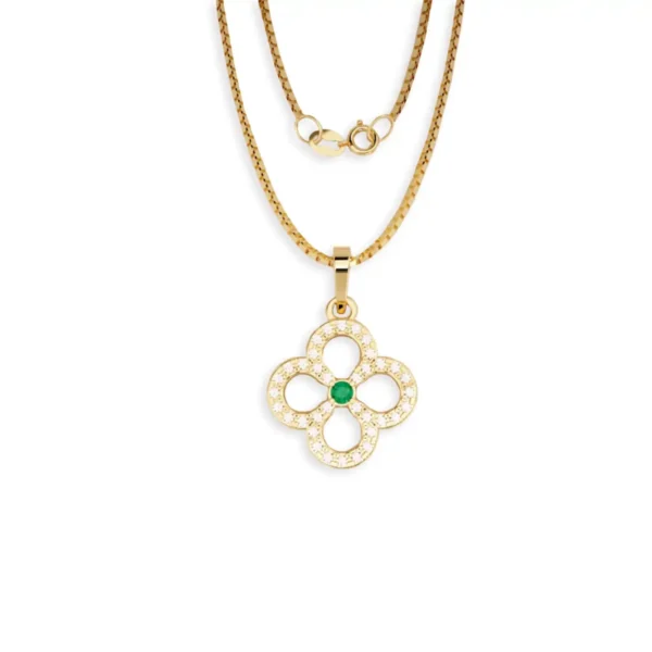 Gargantilla Trébol Oro Amarillo 14K Diamante-Esmeralda B5005YDM