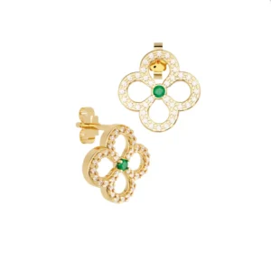 Aretes Trébol Oro Amarillo 14K Diamante-Esmeralda B5005YEM
