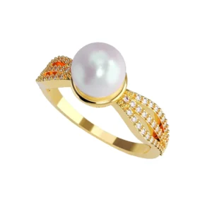 Anillo Oro Amarillo 14k, Con Diamantes y Perla B6383A