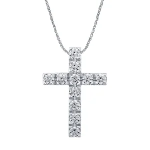 Gargantilla Oro Blanco 14k, Cruz con Diamantes PCR02D4W020M