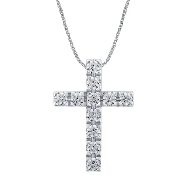 Gargantilla Oro Blanco 14k, Cruz con Diamantes PCR02D4W020M