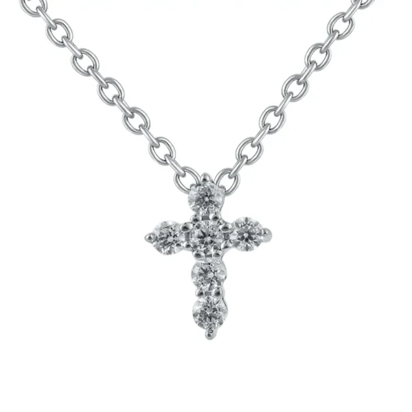 Gargantilla Oro Blanco 14k, Cruz con Diamantes PCR03D4W010M