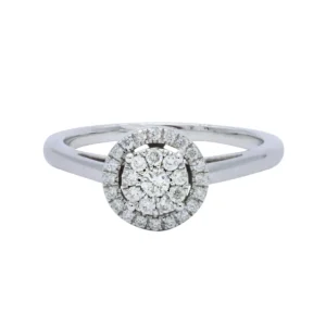 Anillo de Compromiso Oro Blanco 14K con Halo de Diamantes SKR10925W-280M