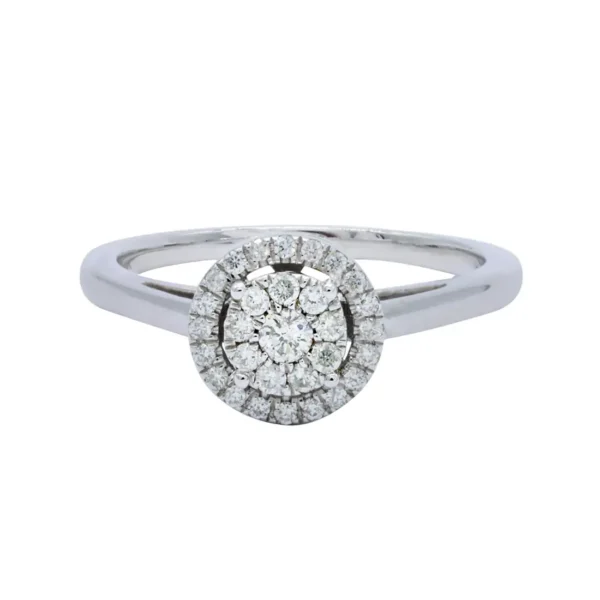 Anillo de Compromiso Oro Blanco 14K con Halo de Diamantes SKR10925W-280M